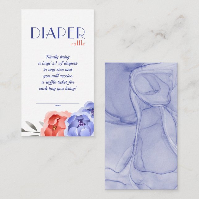 Baby Shower Blue Elegant Floral Diaper Raffle Enclosure Card (Front/Back)