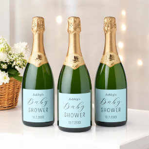 Baby Shower Blue Elegant Sparkling Wine Label