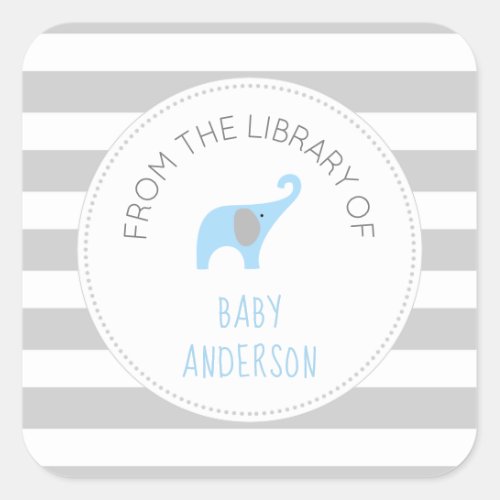 Baby Shower blue elephant BOOK  boy bookplate