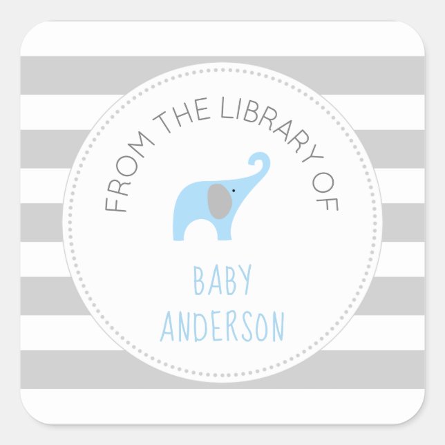 Baby Shower blue elephant BOOK,  boy bookplate (Front)