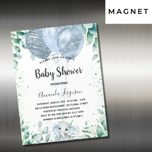 Baby Shower blue elephant eucalyptus boy luxury Magnetic Invitation