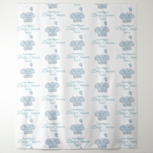 Baby Shower Blue Elephant  Step and Repeat Tapestry