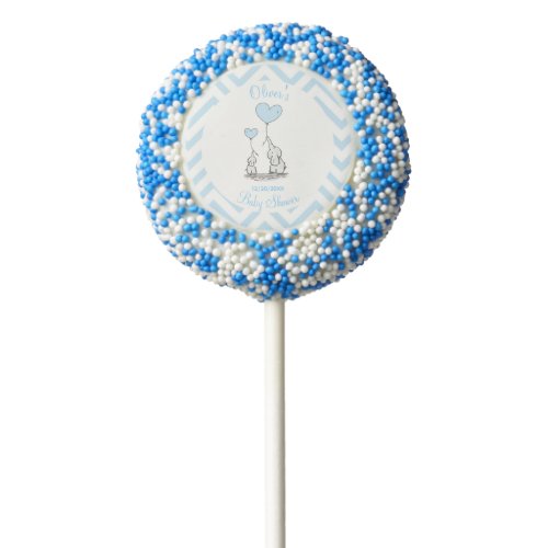 Baby Shower Blue Elephants with Heart Balloons Chocolate Covered Oreo Pop