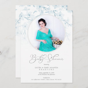 Baby Shower Blue Floral Botanical Photo Invitation