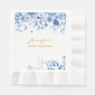 Baby Shower Blue Floral Drop Blue Coined Luncheon Napkins