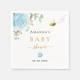 Baby Shower blue floral greenery bee boy Napkins