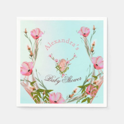 Baby Shower Blue Floral New Baby Napkins