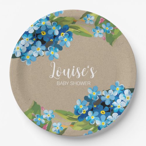 Baby shower blue floral vintage new baby paper plates