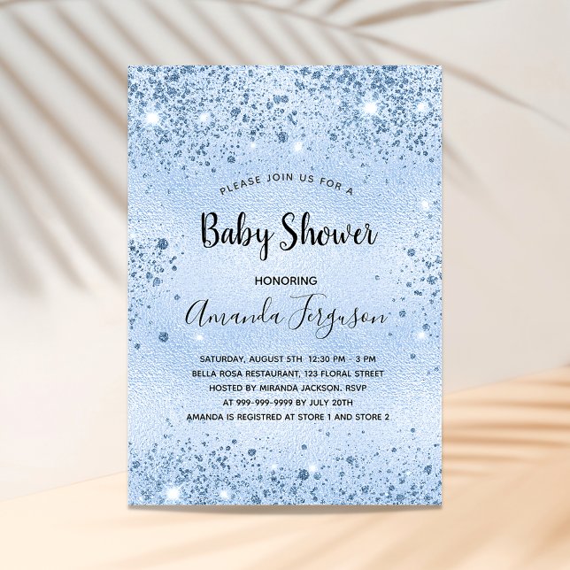 Baby Shower blue glitter boy glamorous Invitation (Creator Uploaded)