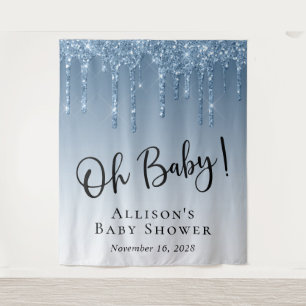 Baby Shower Blue Glitter Photo Backdrop