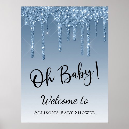 Baby Shower Blue Glitter Welcome Poster