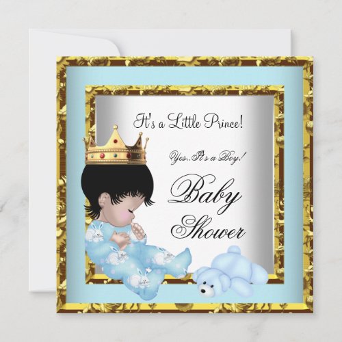 Baby Shower Blue Gold Boy crown prince 2 Invitation