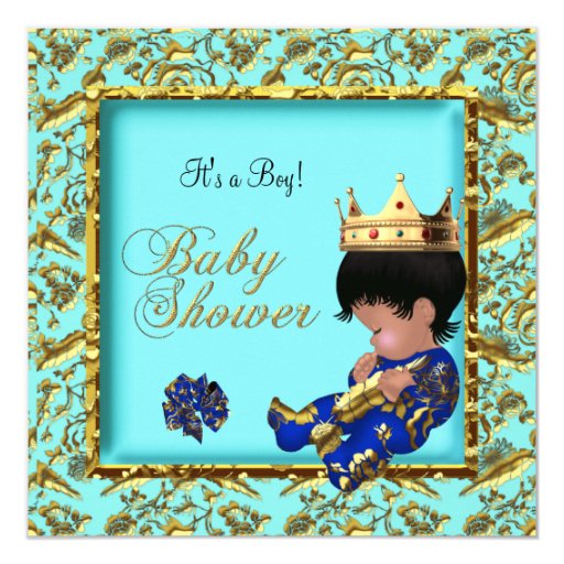 Baby Shower Blue Gold Boy crown prince Card | Zazzle