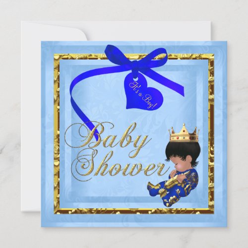 Baby Shower Blue Gold Boy Prince Invitation