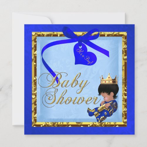 Baby Shower Blue Gold Boy Prince Custom Invitations