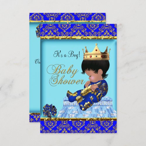 Baby Shower Blue Gold Boy Prince Invitation