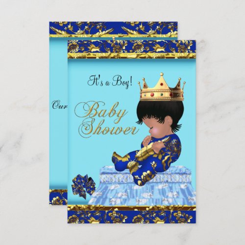 Baby Shower Blue Gold Boy prince Invitation
