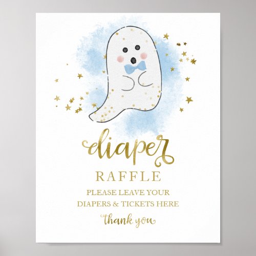 Baby Shower Blue Gold Diaper Raffle Game Sign