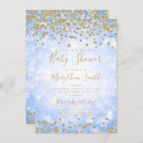 Baby Shower Blue Gold Glitter Winter Wonderland Invitation