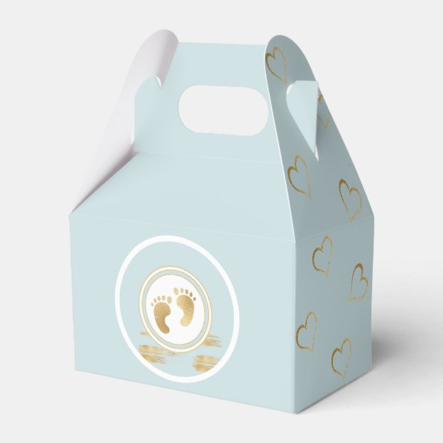 Baby Shower Blue Gold Hearts Favor Box (Front Side)