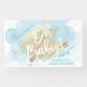Baby Shower Blue Gold Watercolor Banner