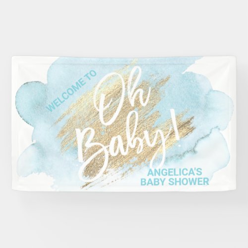 Baby Shower Blue Gold Watercolor Banner