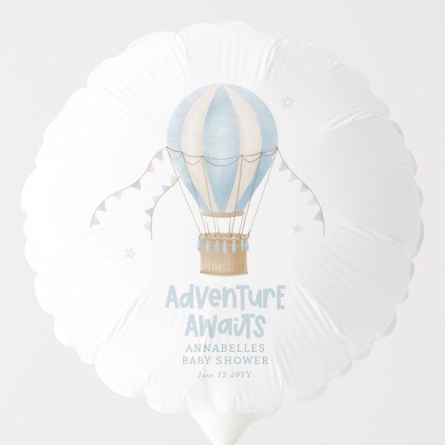 Baby shower blue hot air balloon adventure awaits (Front)