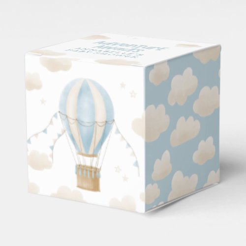 Baby shower blue hot air balloon adventure awaits favor boxes