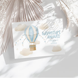 Baby shower blue hot air balloon adventure awaits invitation
