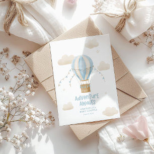 Baby shower blue hot air balloon adventure awaits invitation