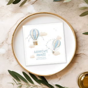 Baby shower blue hot air balloon adventure awaits napkins