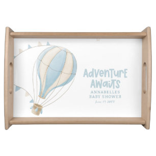 Baby shower blue hot air balloon adventure awaits serving tray