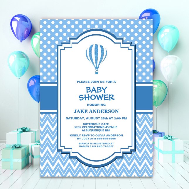 Baby Shower Blue Hot Air Balloon Invitation (Creator Uploaded)