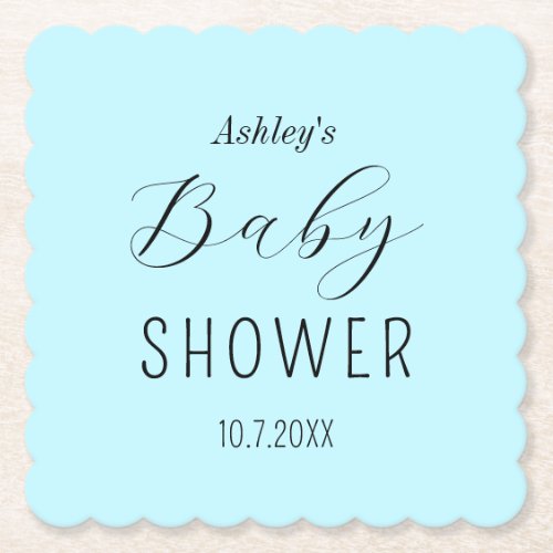 Baby Shower Blue Minimalist Paper Coaster