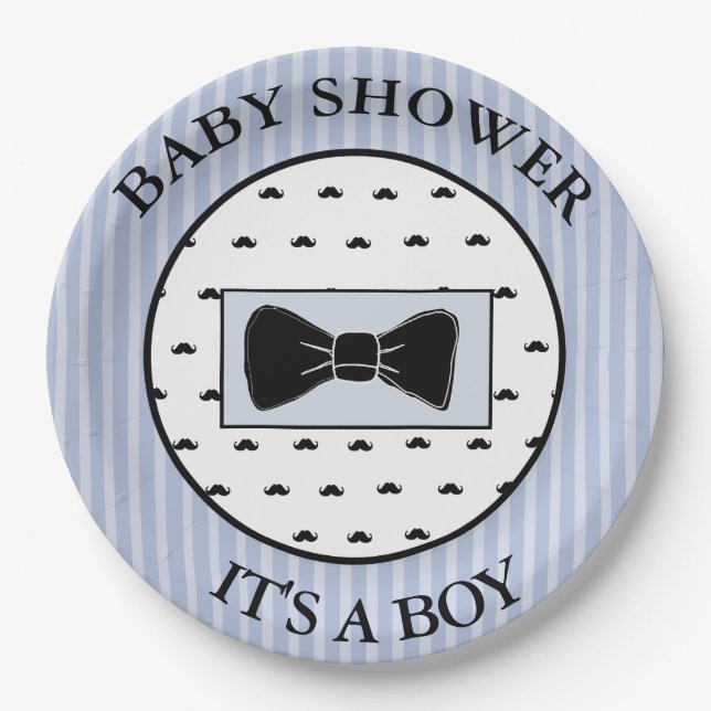 Baby Shower  Blue Mustache and Bowtie Plates (Front)