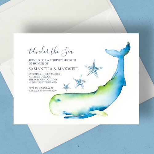 Baby Shower Blue Nautical Whale Watercolor Invitation