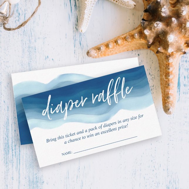 Baby Shower Blue Ombre Watercolor Diaper Raffle Enclosure Card (This nautical design features a watercolor blue ombre background with diaper raffle script.
)