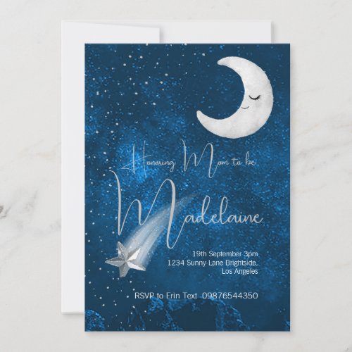 Baby Shower Blue Over The Moon Cute  Invitation