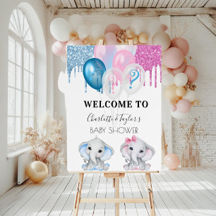 Baby Shower blue pink elephants balloons welcome Foam Board