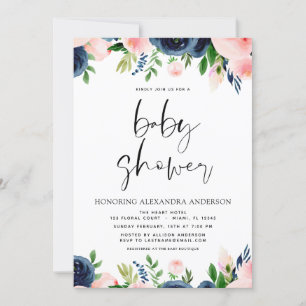 Baby Shower Blue Pink Floral Invitations