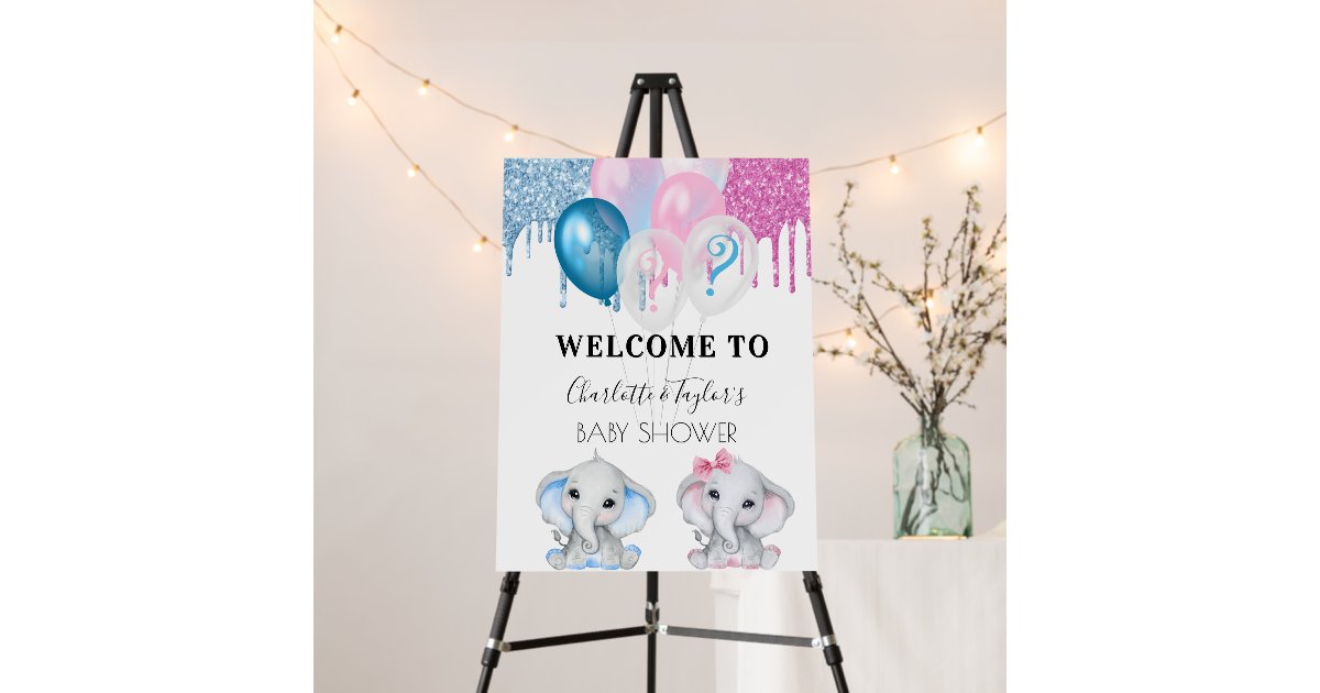 Baby Shower blue pink glitter elephants Foam Board Zazzle