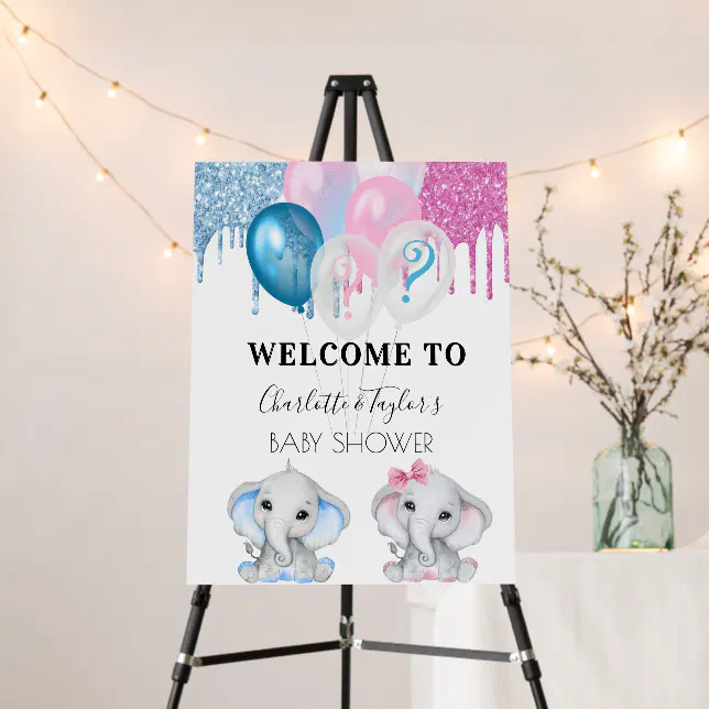Baby Shower blue pink glitter elephants Foam Board Zazzle
