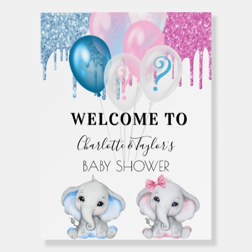 Baby Shower blue pink glitter elephants Foam Board Zazzle