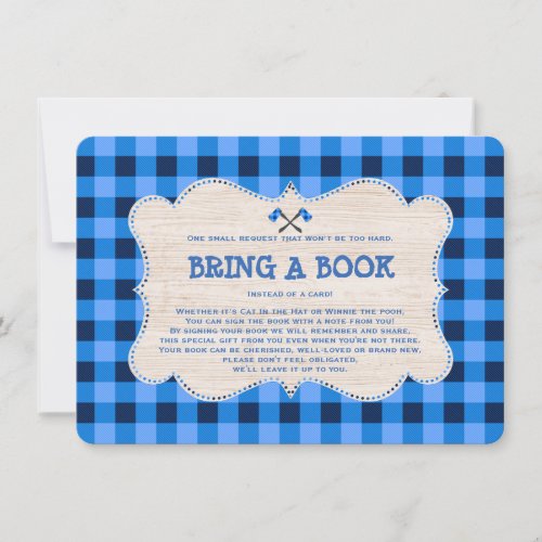 Baby Shower Blue Plaid Lumberjack Bring a Book Invitation