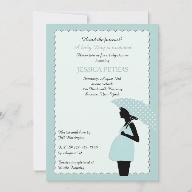 Baby Shower Blue Polka Dot Umbrella Invitation (Front)