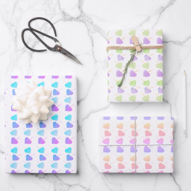 Baby Shower Blue, Purple, Green, Pink Hearts  Wrapping Paper Sheets (Front)