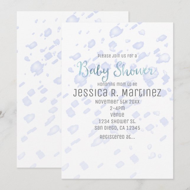 Baby Shower Blue Rain Watercolor Invitations (Front/Back)