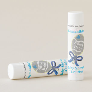 Baby Shower Blue Rattle Name Lip Balm