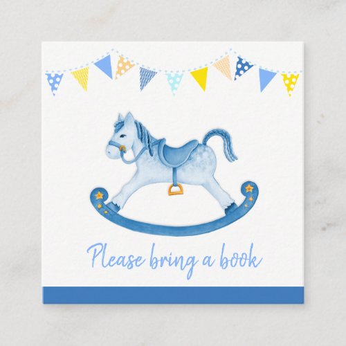 Baby shower blue rocking horse book request cards