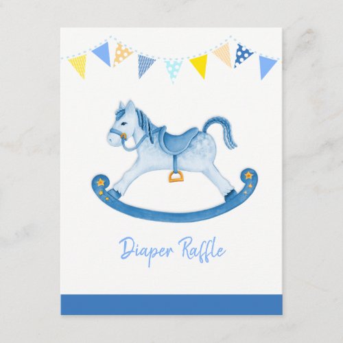 Baby shower blue rocking horse diaper raffle enclosure card